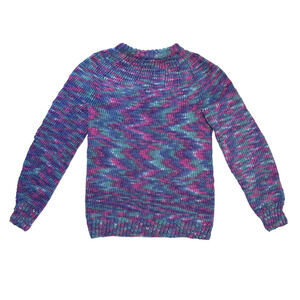 Vintage Purple Wool Hand knit Sweater Colorful Retro Size S